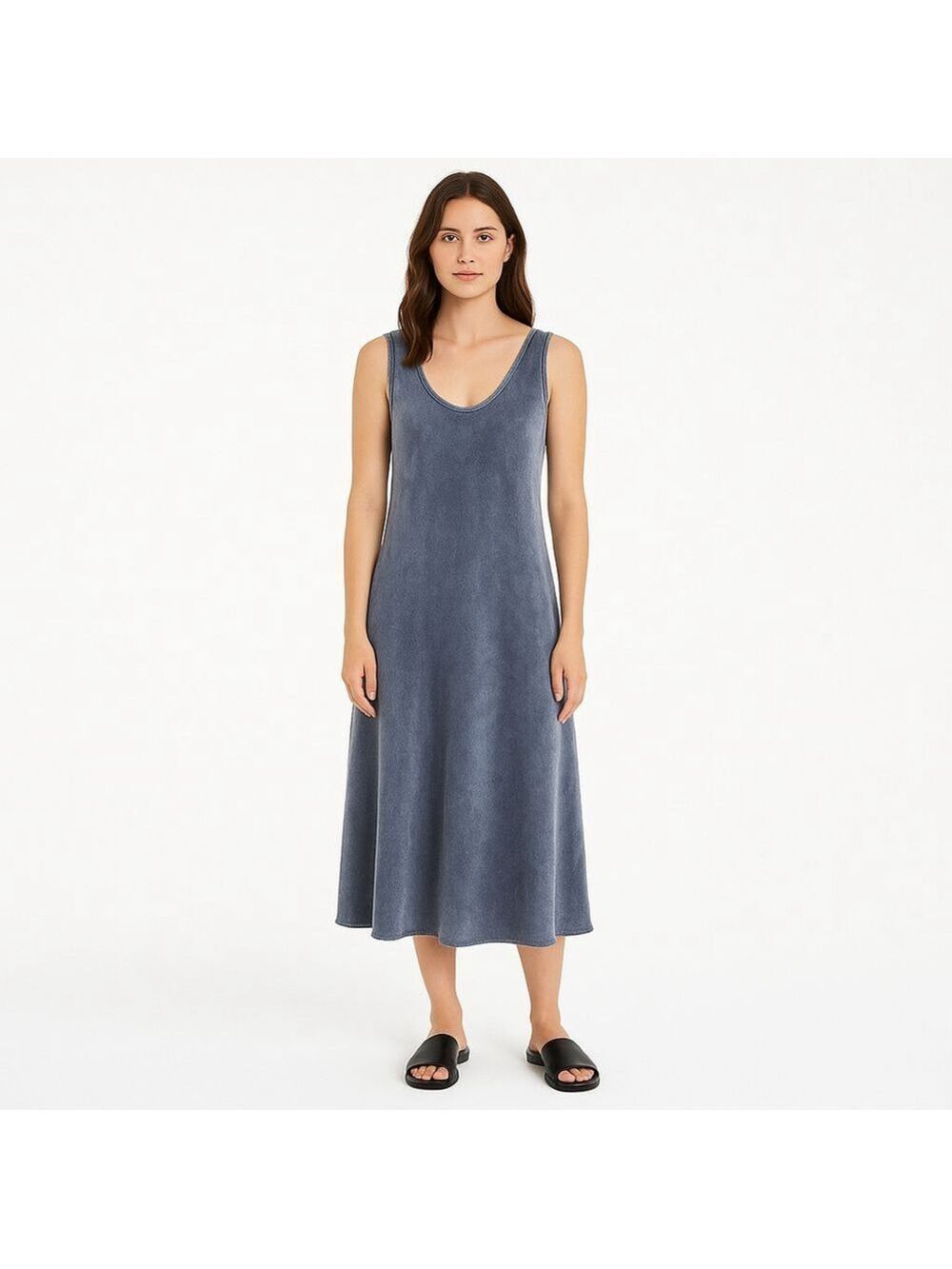 Vintage CP Shades Slate Blue‑Gray Sleeveless Velvet Midi Dress Silk Blend USA 8